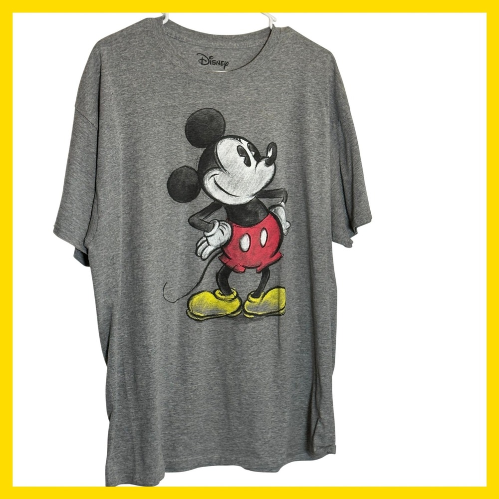 Disney Mickey Mouse Graphic T-Shirt Mens XL Heather Grey Sketch Retro Tee